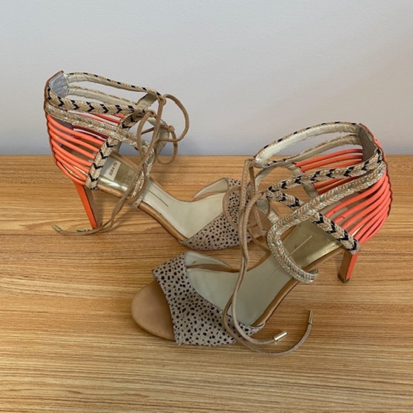 Dolce Vita Hexen Lace-Up Dress Sandals Leopard Print Coral Stilettos Size 10 - Picture 2 of 5
